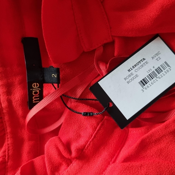 Maje red frilly summer dress Size 2 uk 10Zip fastening New with tags see descrip - Picture 5 of 8